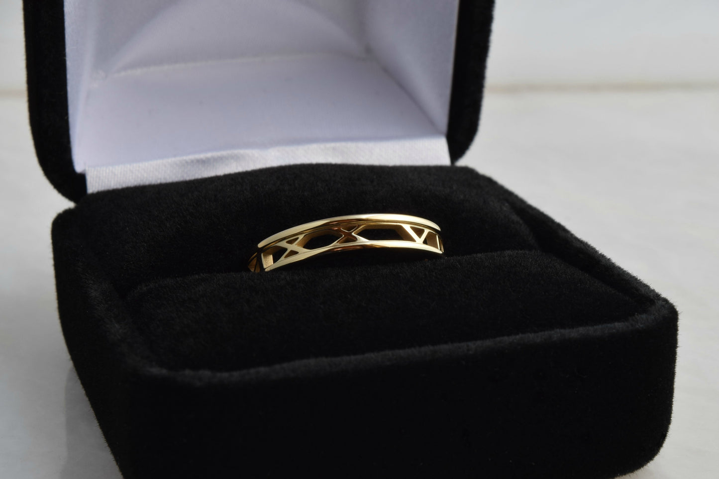 Open Background Custom Date Roman Numeral Ring, 3.5mm wide