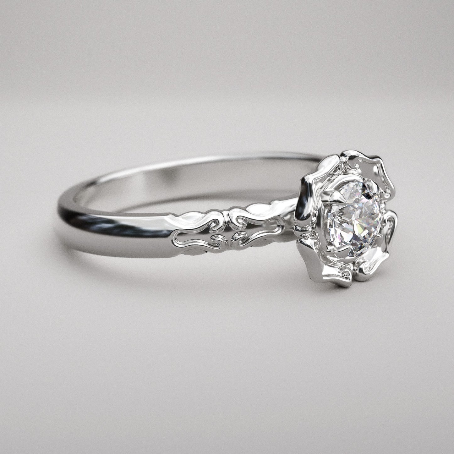 Petals Halo and Round Diamond Ring - LA FLEUR BAROQUE