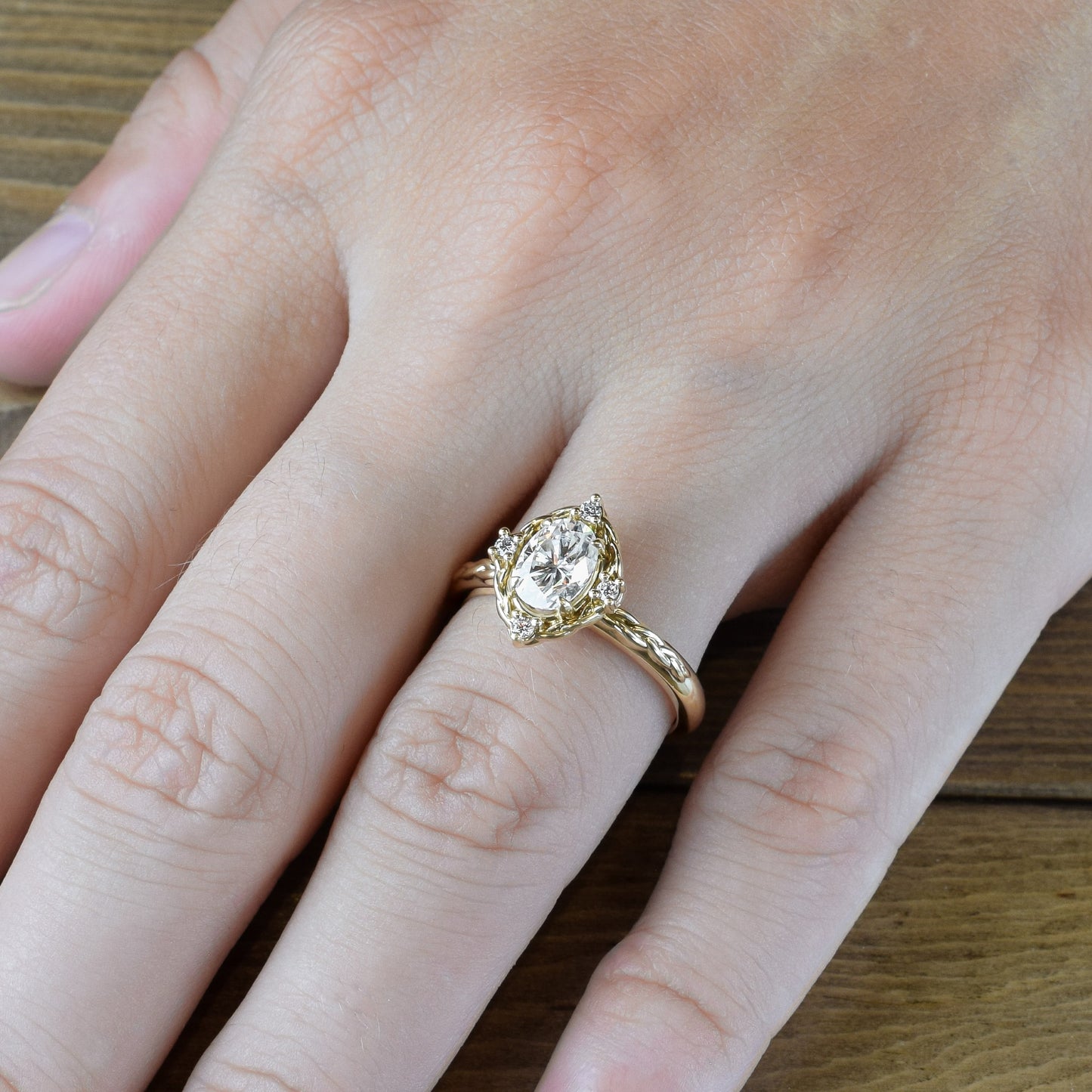 Braided Halo and Oval Charles and Colvard Moissanite Ring - LA TRESSÉE
