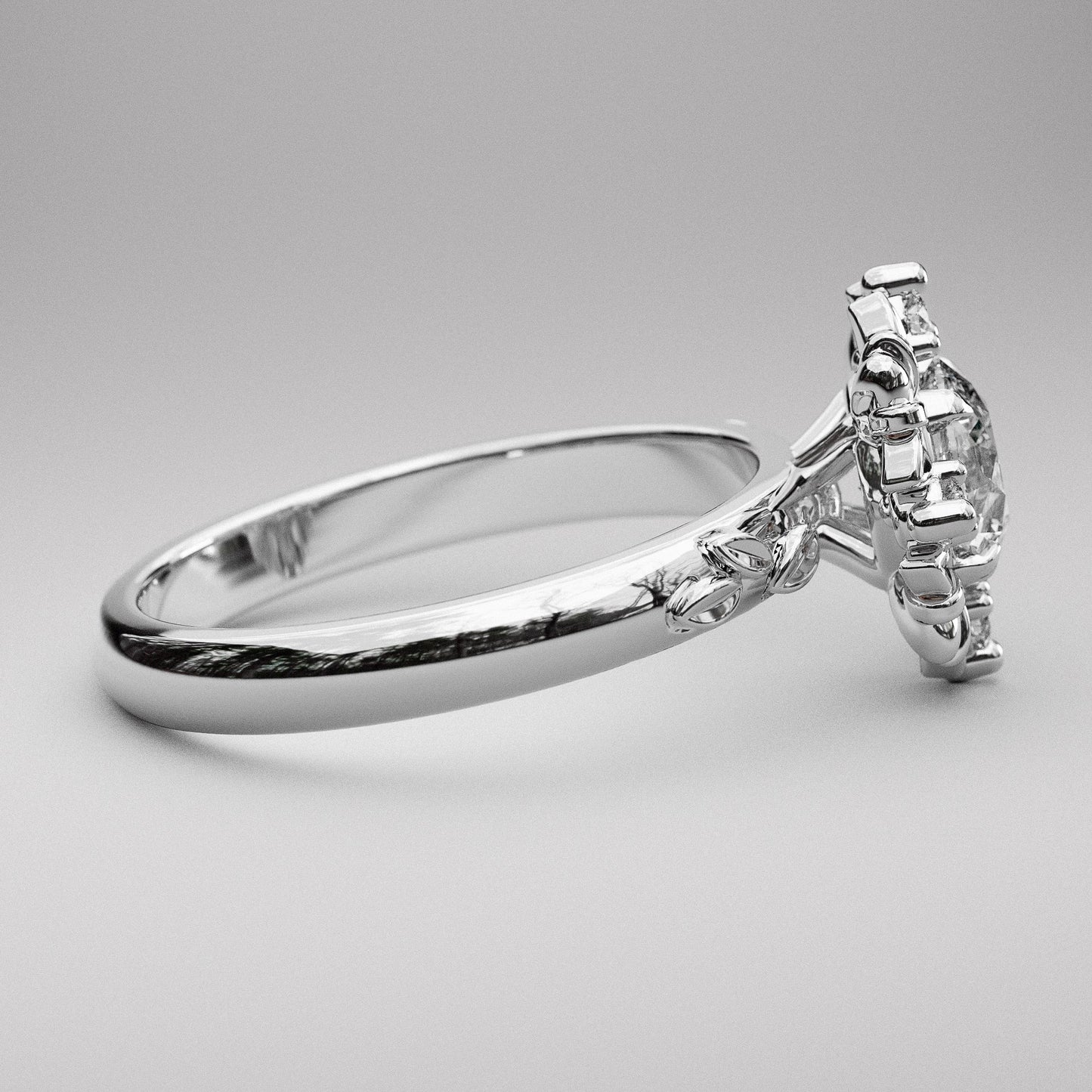 Carved Gallery Halo and Round Charles and Colvard Moissanite Ring - LA GALERIE