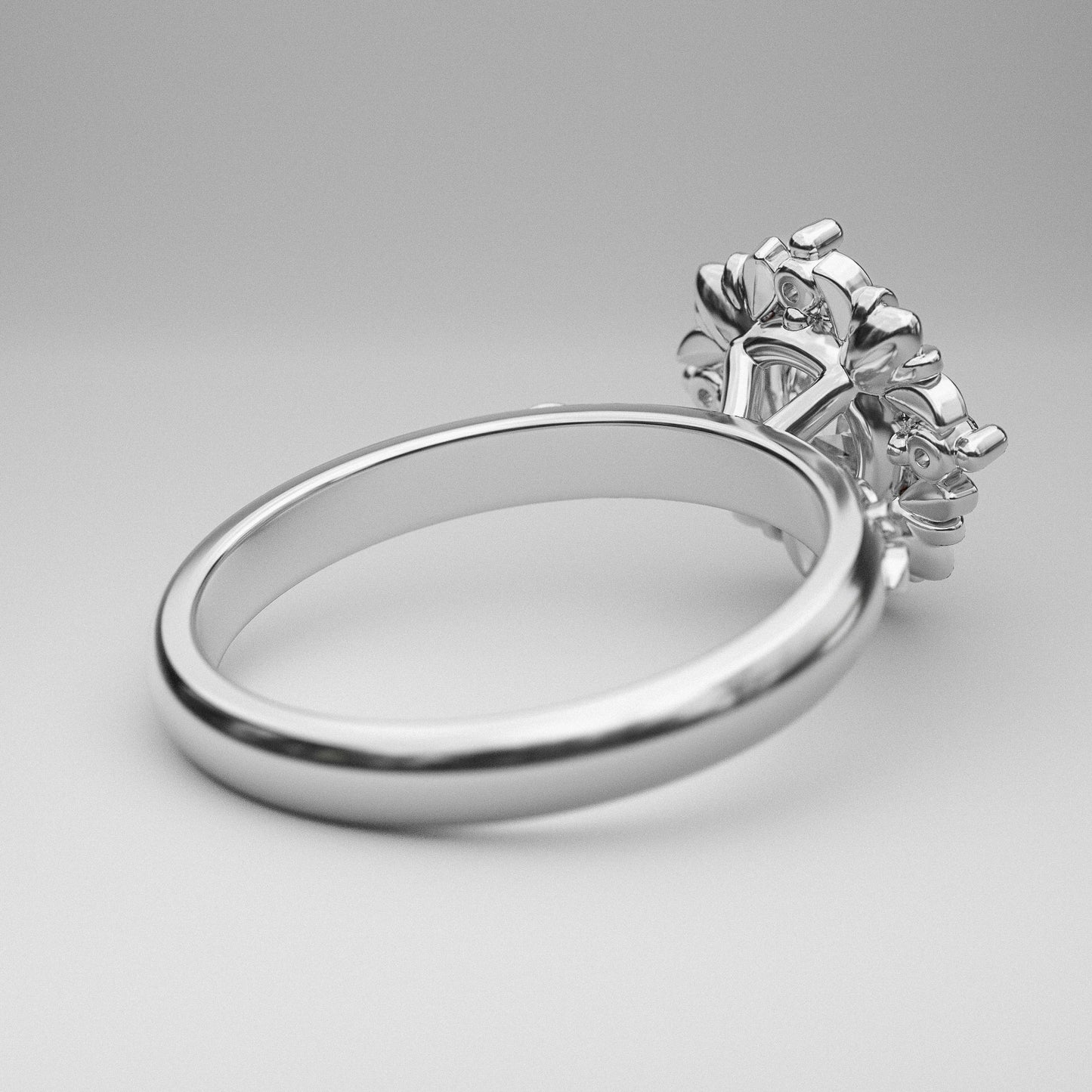 Carved Gallery Halo and Round Charles and Colvard Moissanite Ring - LA GALERIE