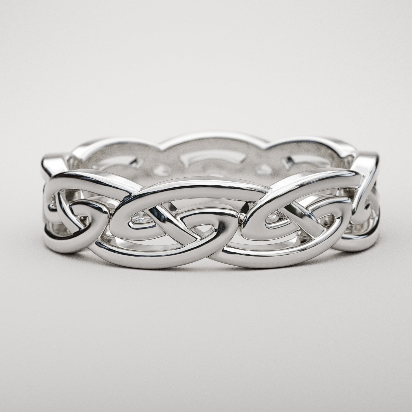 celtic eternal knot ring in white gold