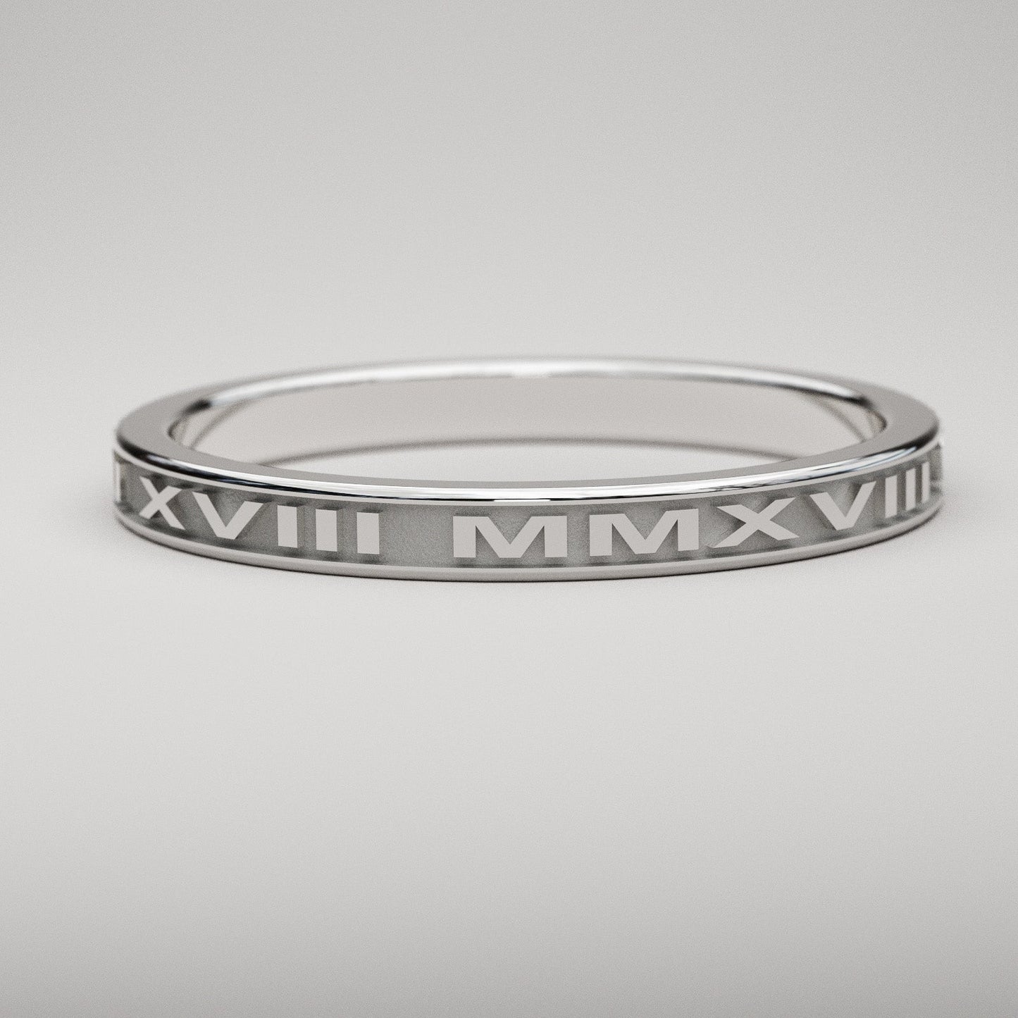 14k white gold Roman Numeral Ring with your custom date, 2mm Wide