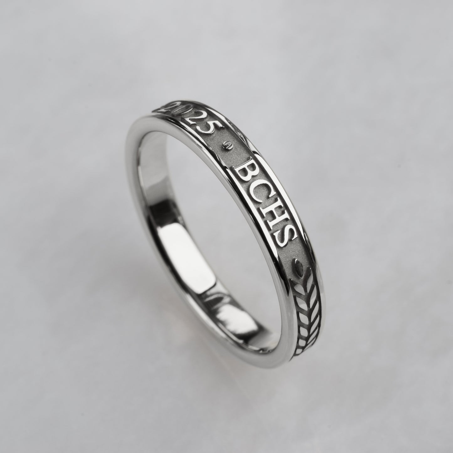 Graduation Ring with Year and School Letters, White Gold
