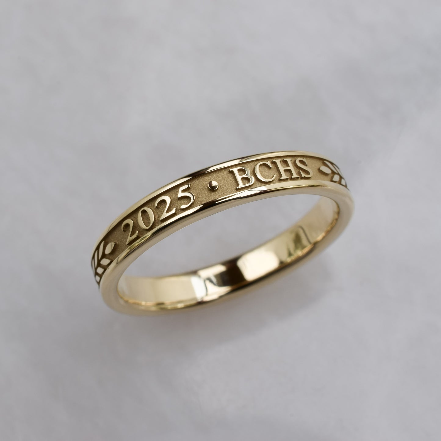 Graduation Ring with Year and School Letters, Yellow Gold
