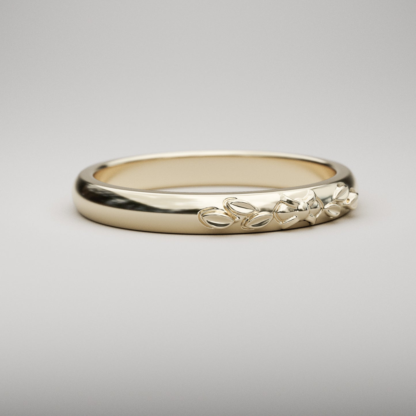 Domed Wedding Band with Leaves