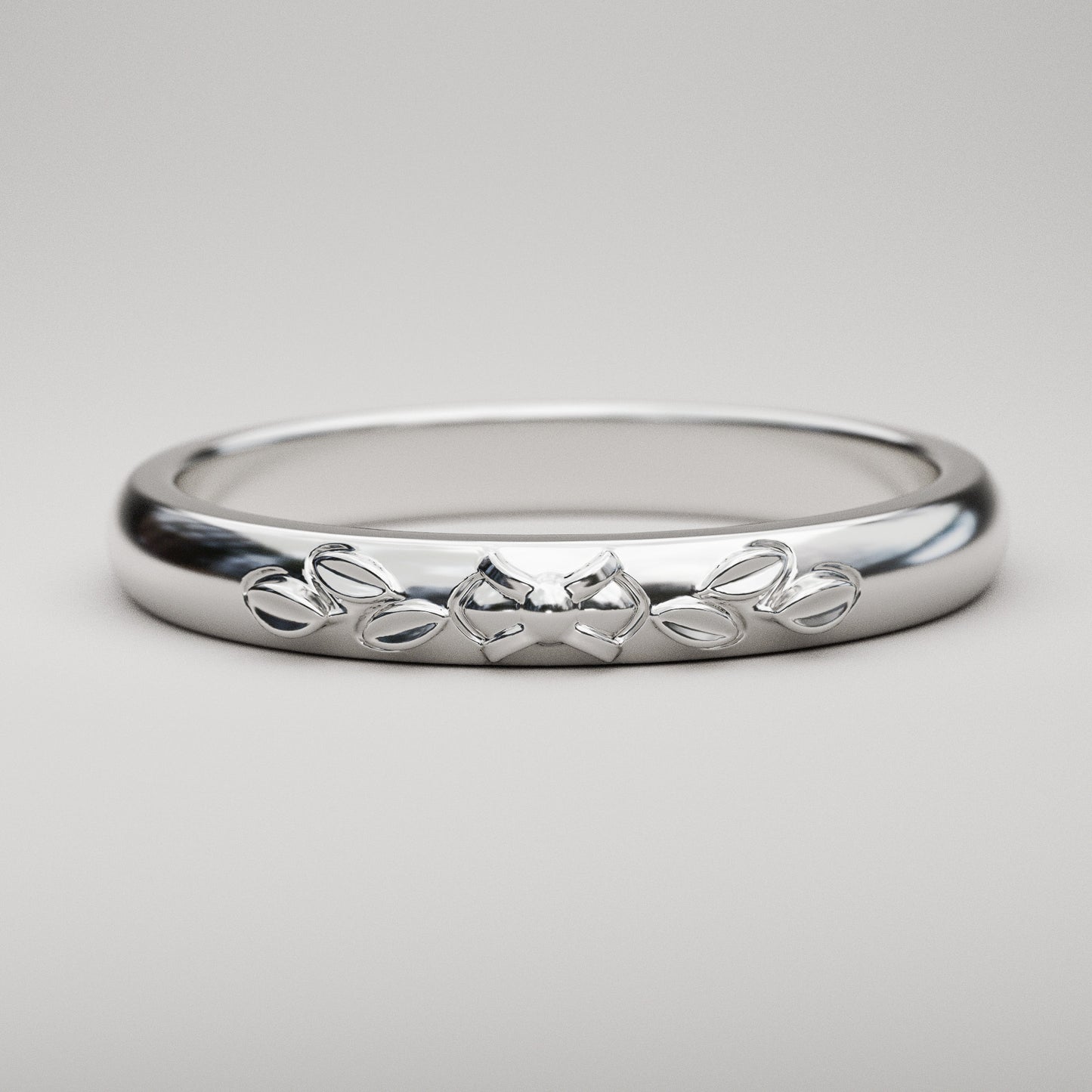 Vintage Style Wedding Band with Leaves in 14k solid white gold