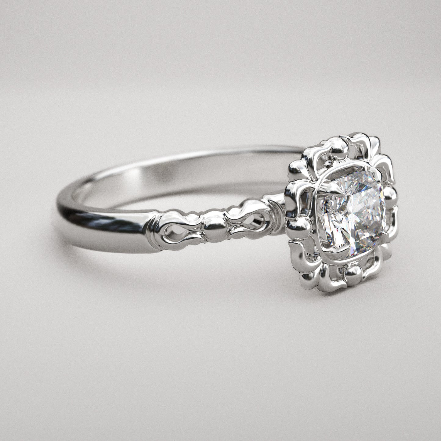 Filigree Halo with Cushion Cut Neo Prime Moissanite Gemstone - EN FILIGRANE