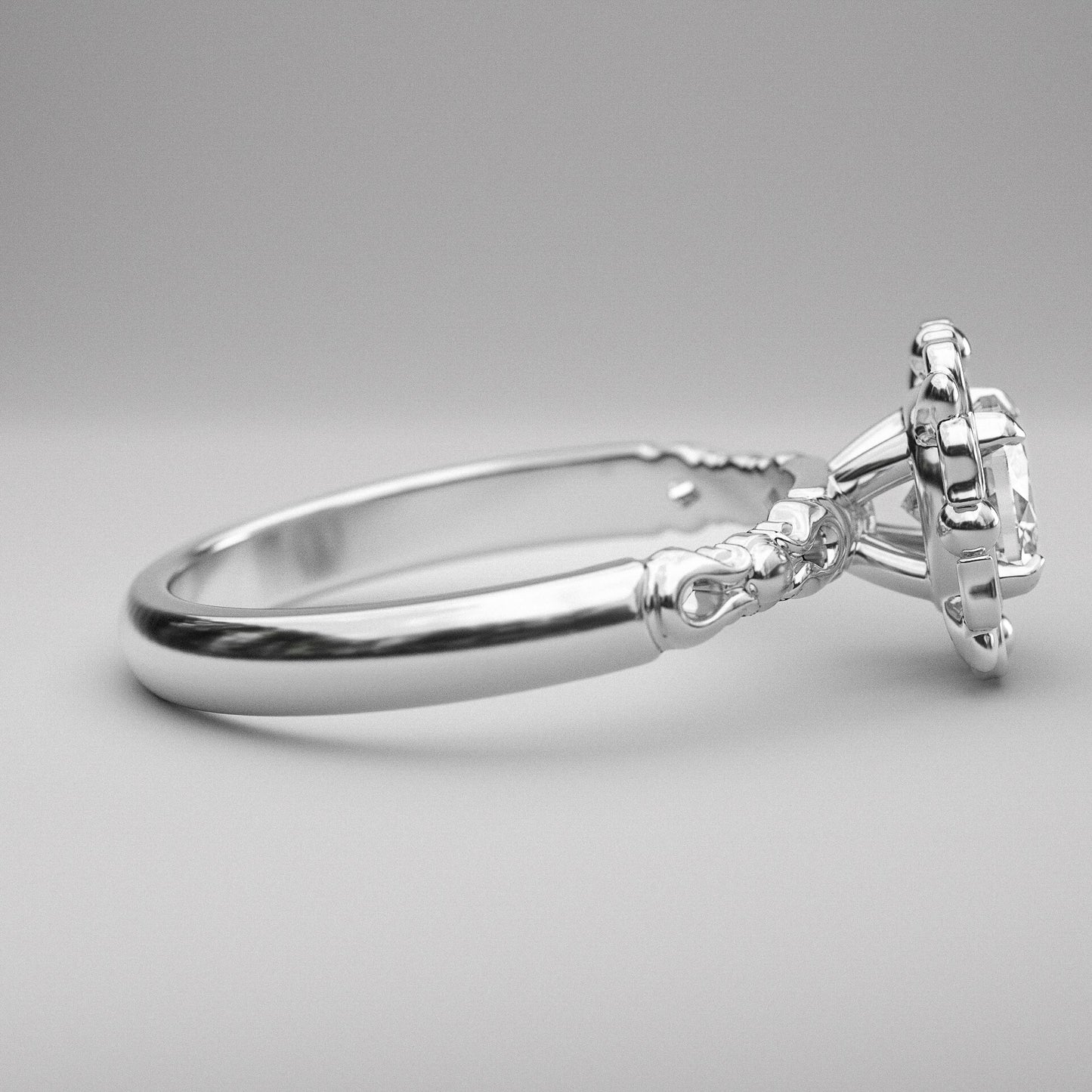 Filigree Halo with Cushion Cut Neo Prime Moissanite Gemstone - EN FILIGRANE