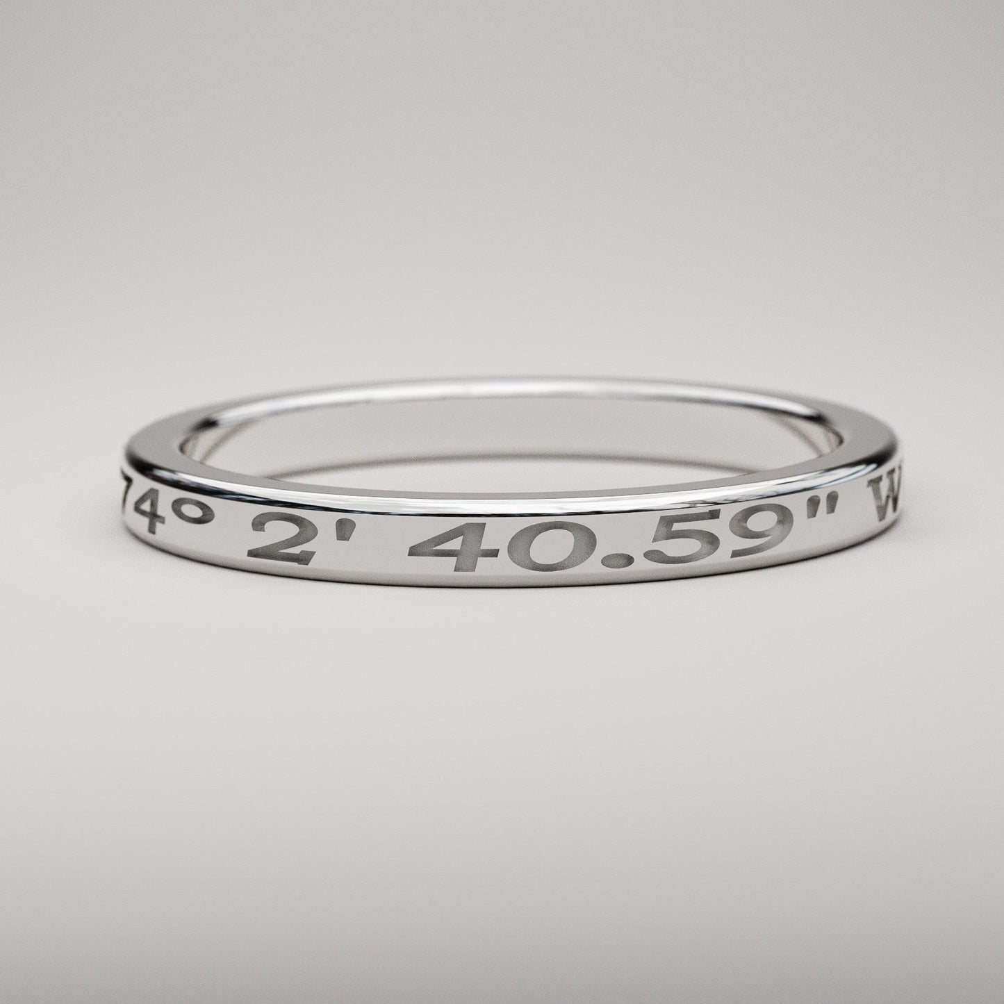 Personalized latitude and longitude coordinates ring in white gold
