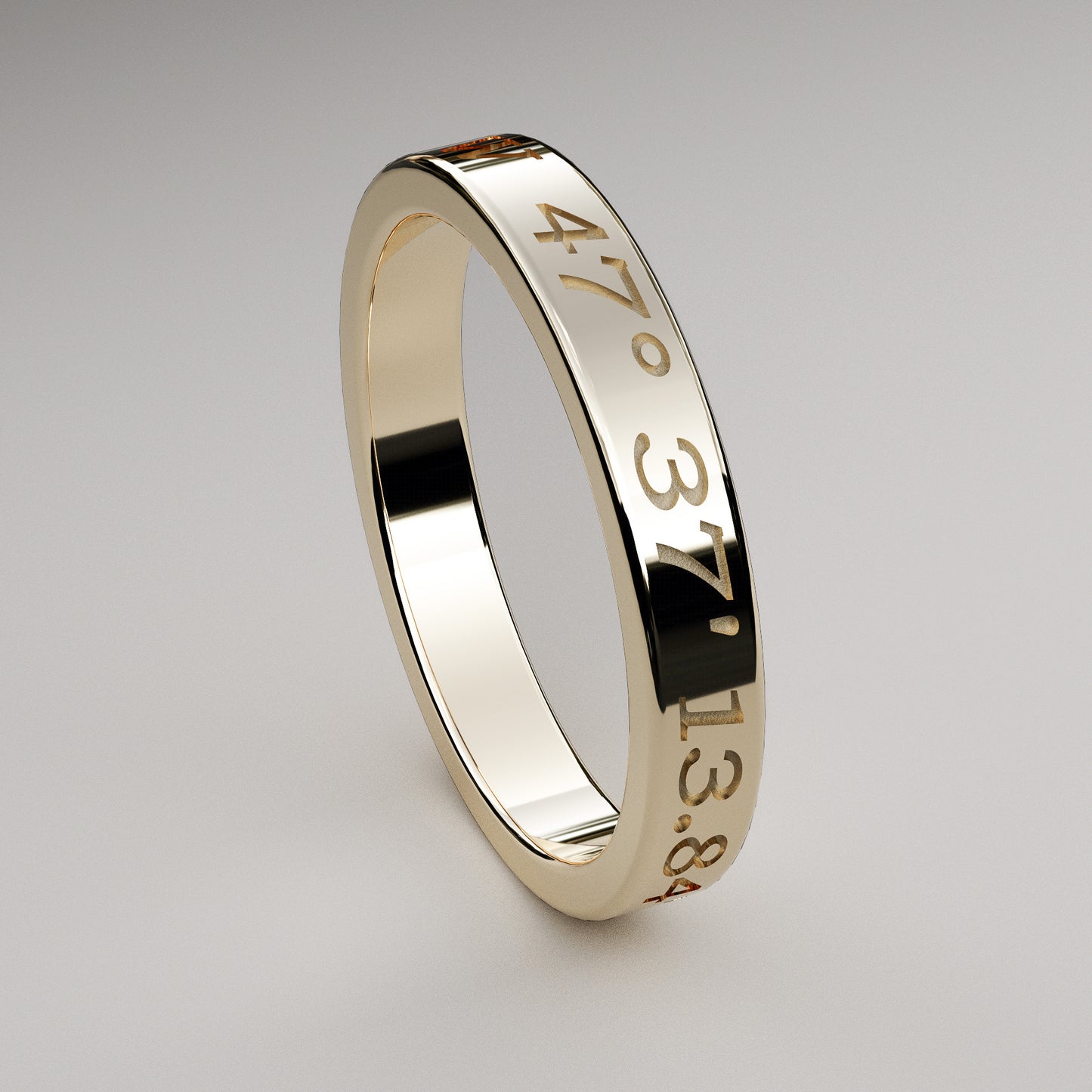 Personalized latitude and longitude coordinates ring in yellow gold