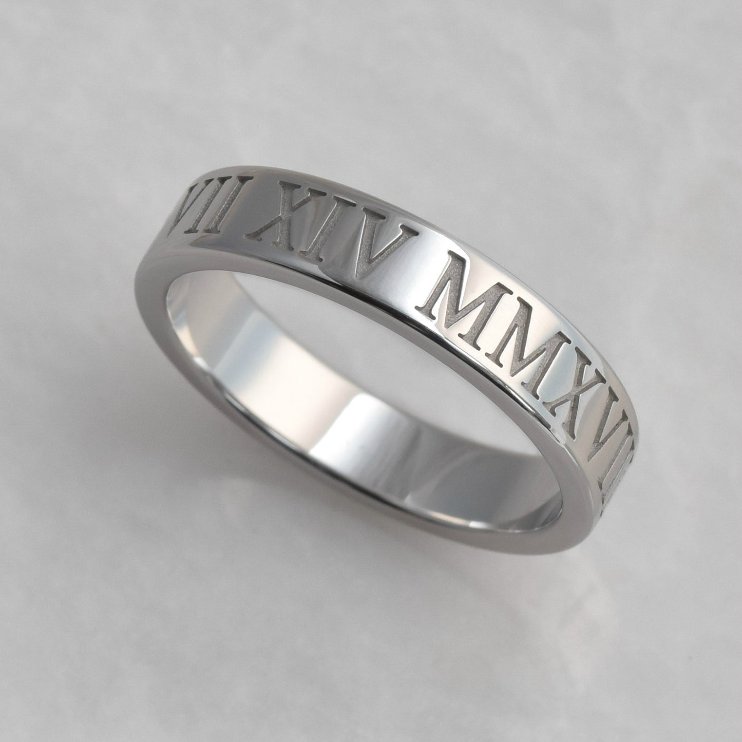 Inset Custom Date Roman Numeral Ring, 4mm Wide