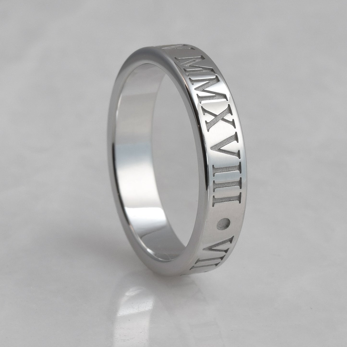 Inset Custom Date Roman Numeral Ring, 4mm Wide