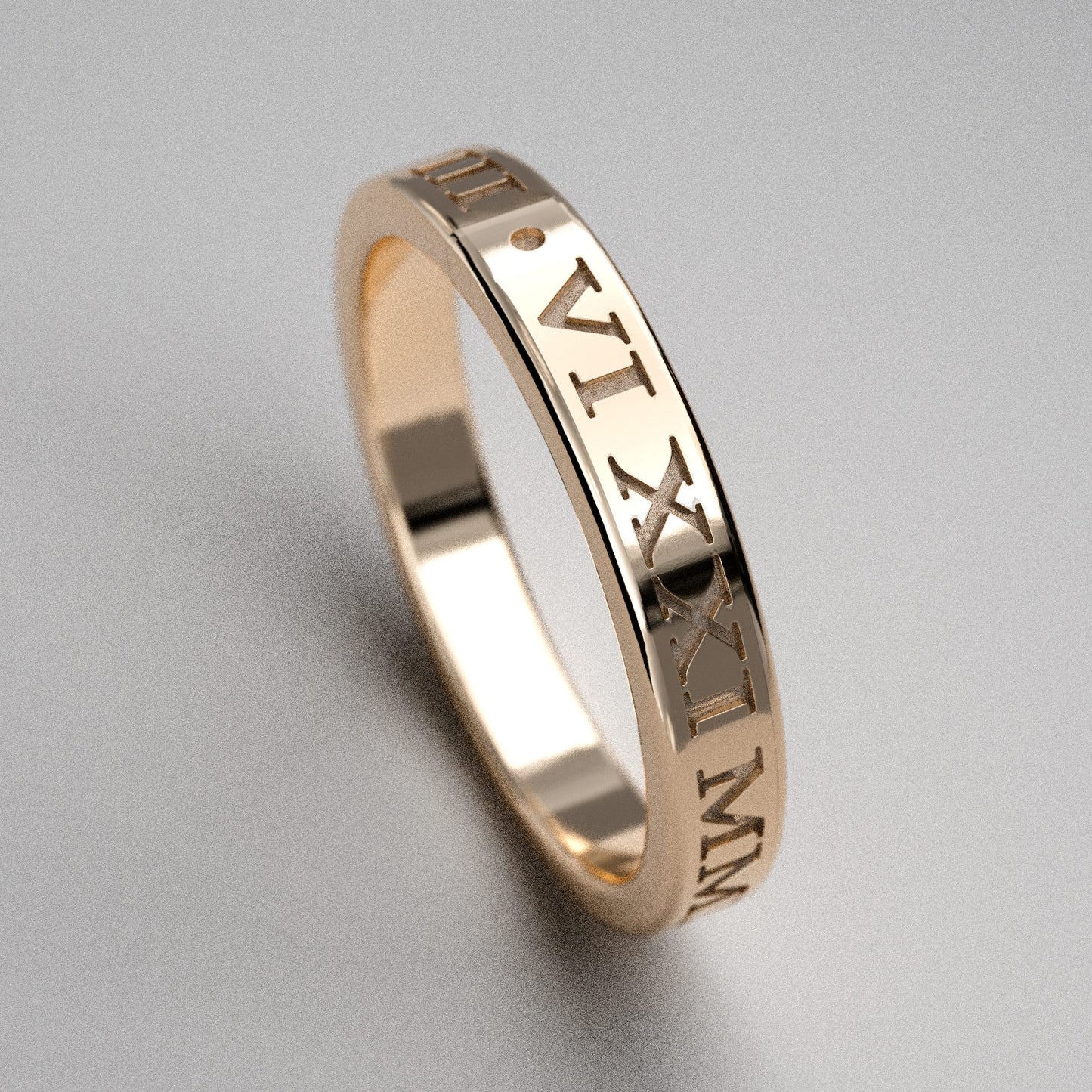 Inset Custom Date Roman Numeral Ring, 3mm Wide