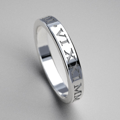 Inset Custom Date Roman Numeral Ring, 3mm Wide