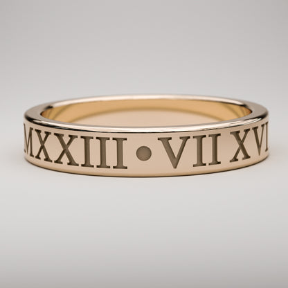 Inset Custom Date Roman Numeral Ring, 4mm Wide