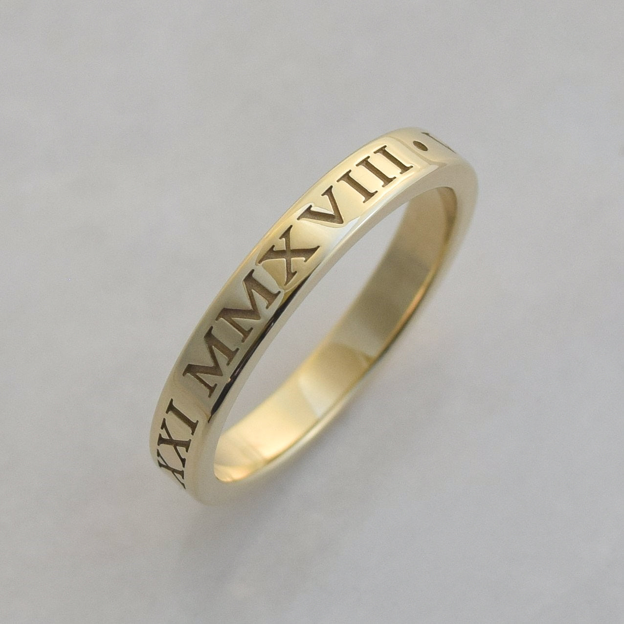 Inset Custom Date Roman Numeral Ring, 3mm Wide