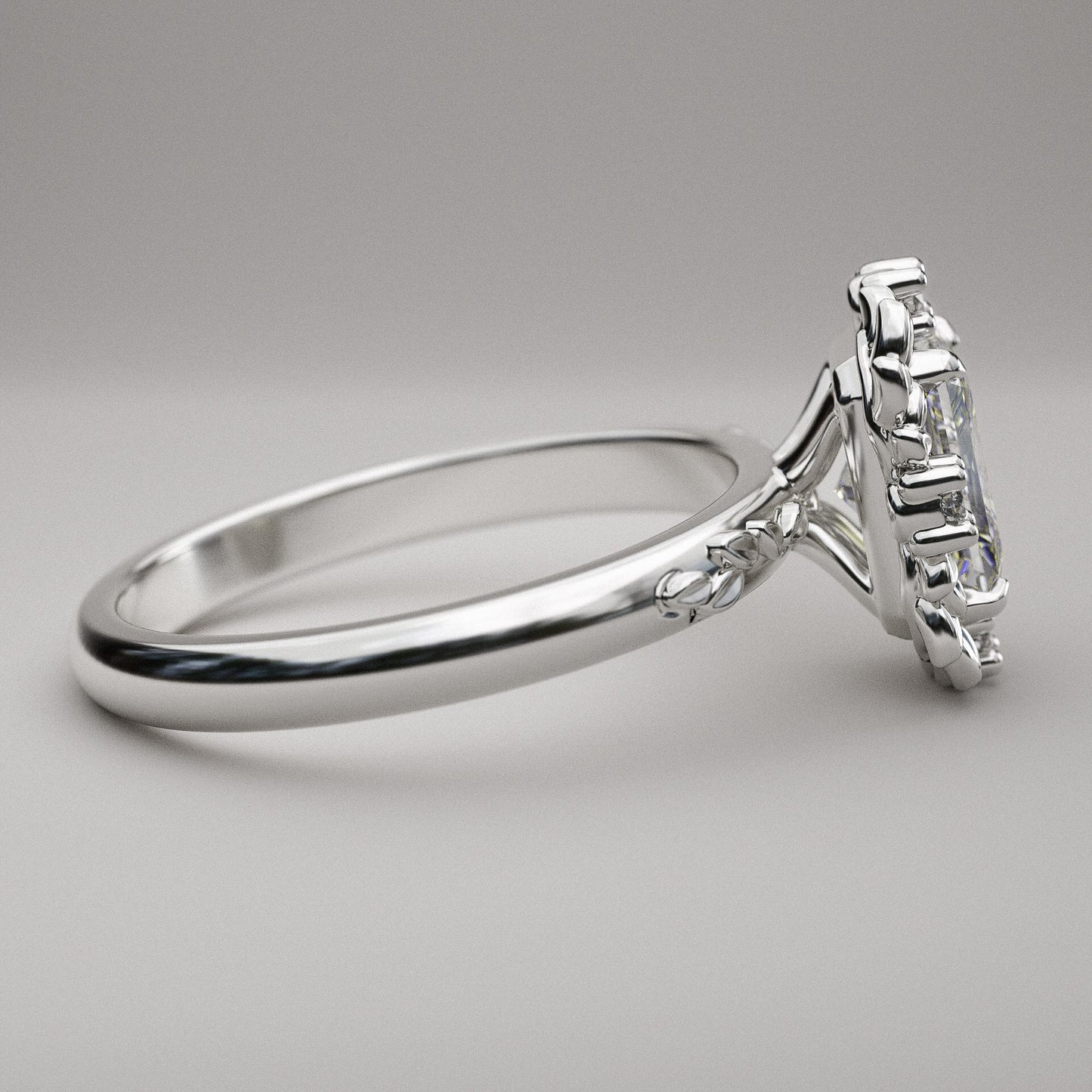 Leaf Halo with Radiant Cut Charles and Colvard Moissanite - LA FEUILLUE II