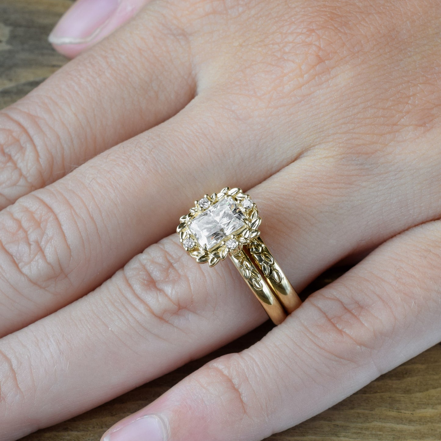 Leaf Halo with Radiant Cut Charles and Colvard Moissanite - LA FEUILLUE II
