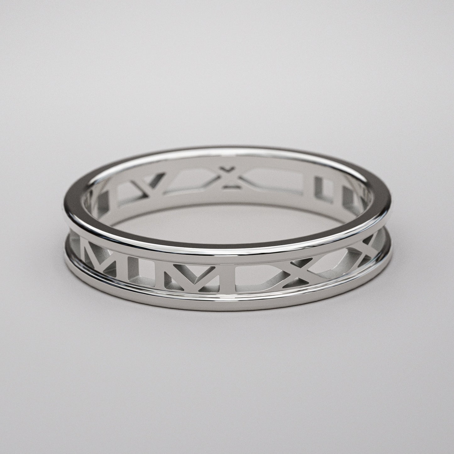 Anniversary ring - Personalized date Roman Numeral ring in white gold