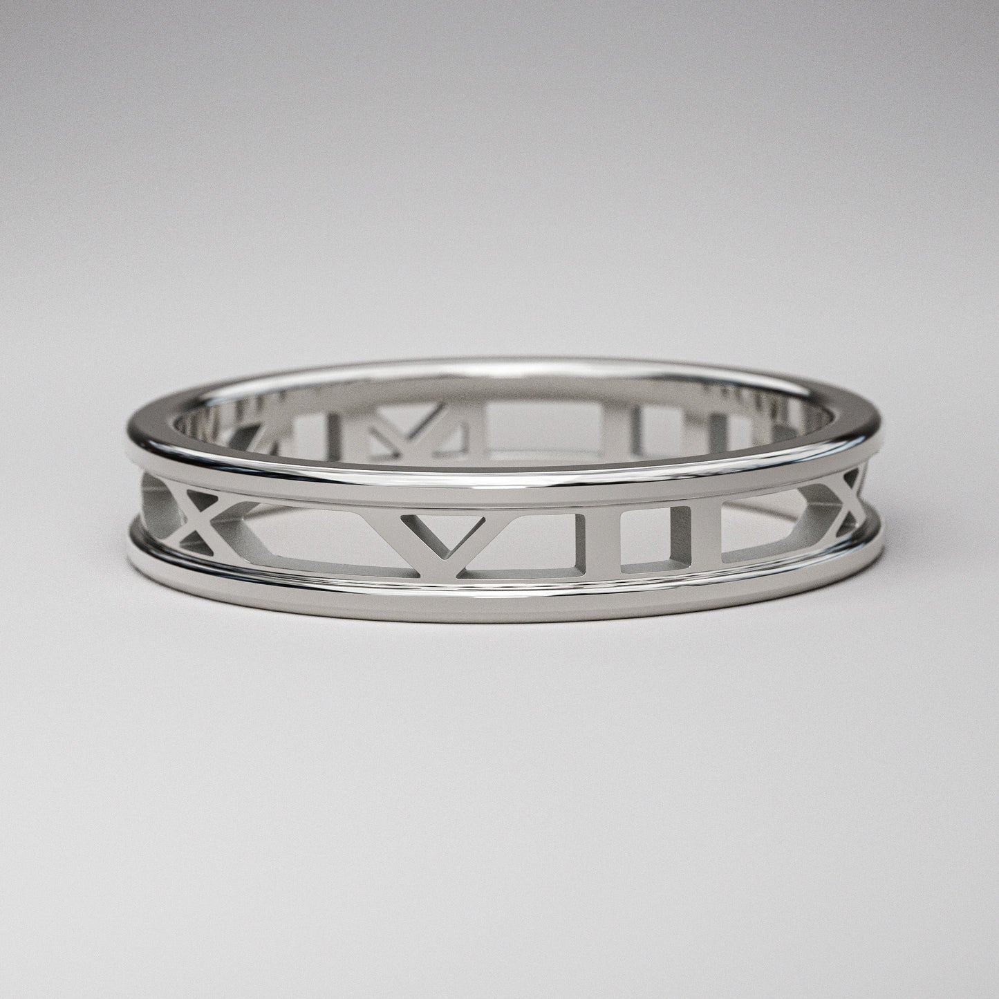 Anniversary ring - Personalized date Roman Numeral ring in white gold
