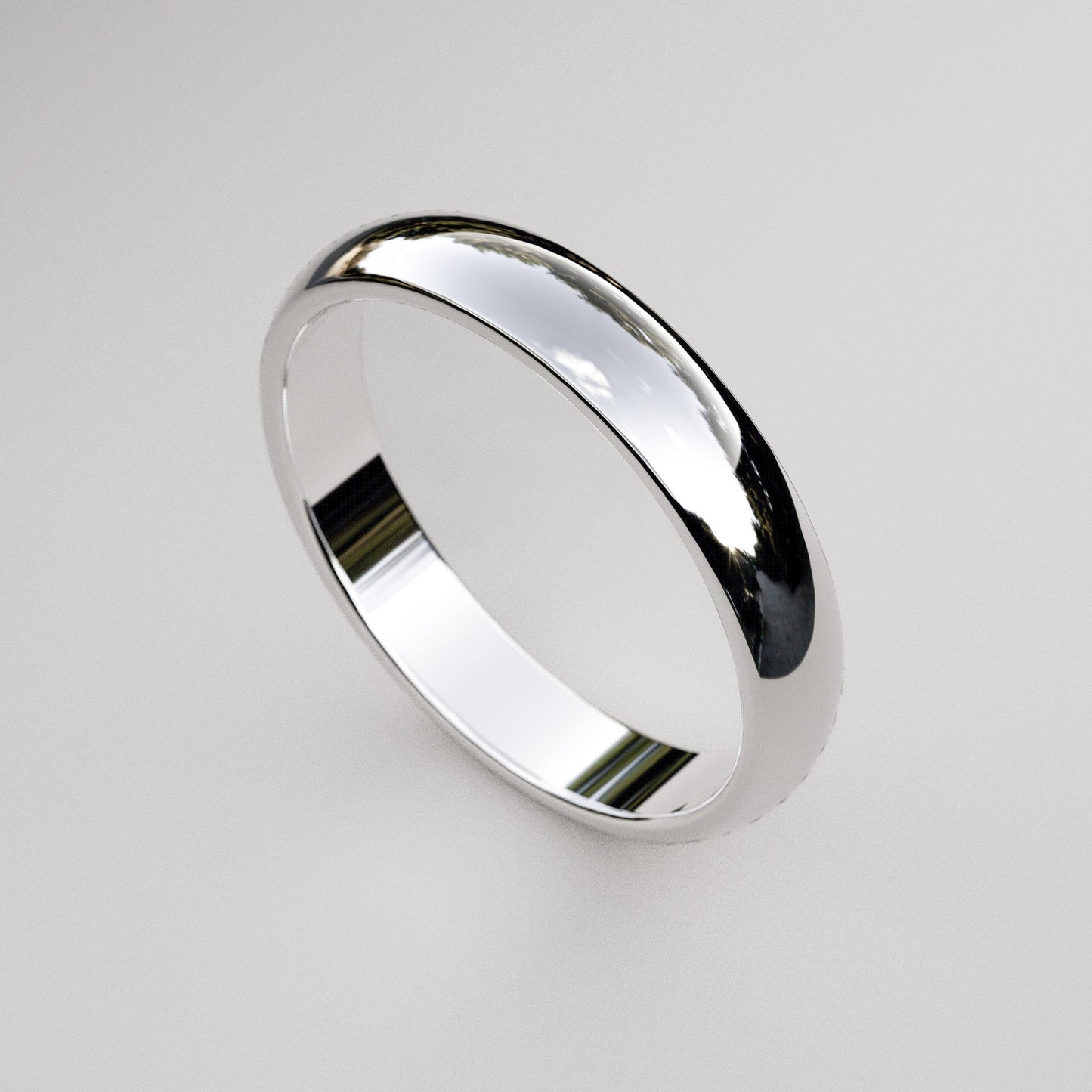 4mm wide classic domed wedding band in white gold