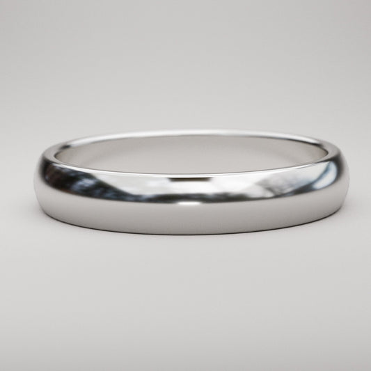 4mm wide classic domed wedding band in white gold