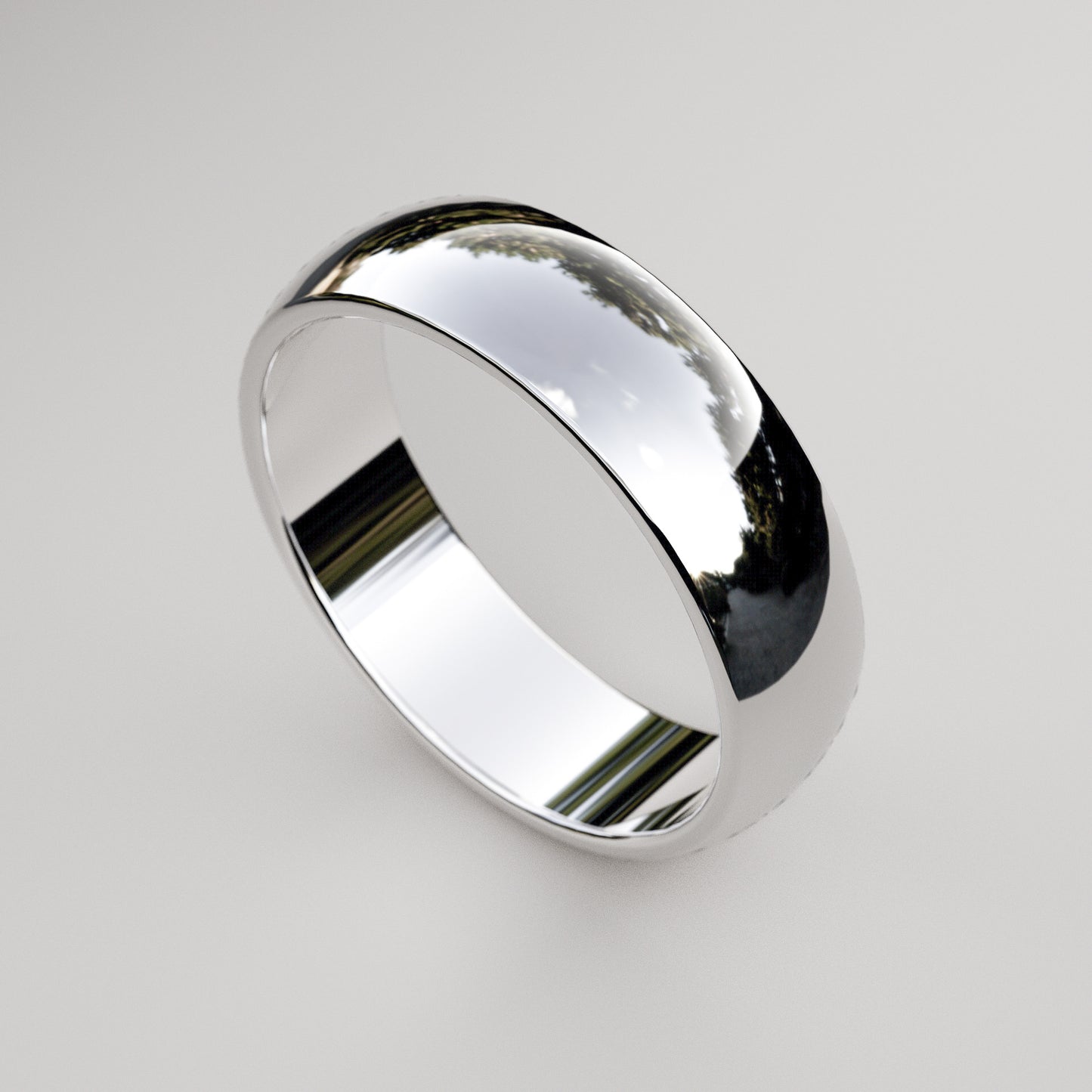 man's classic wedding band, 6mm wide in 14k white gold