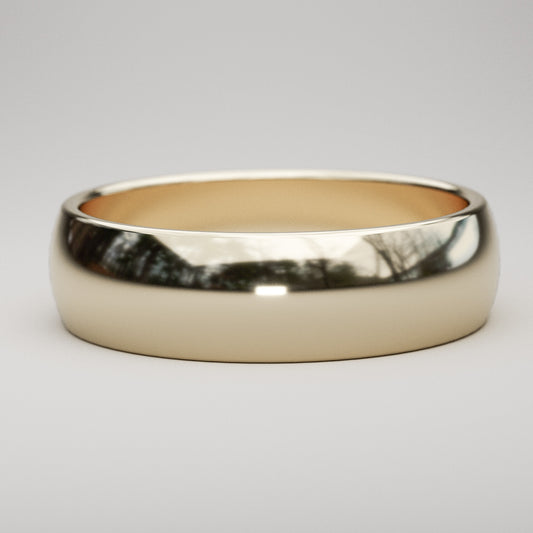 man's classic wedding band, 6mm wide in 14k yellow gold