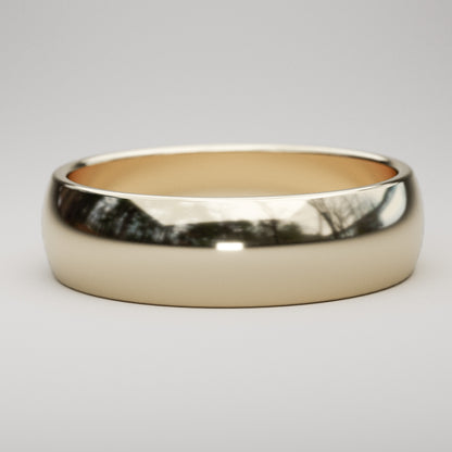 man's classic wedding band, 6mm wide in 14k yellow gold