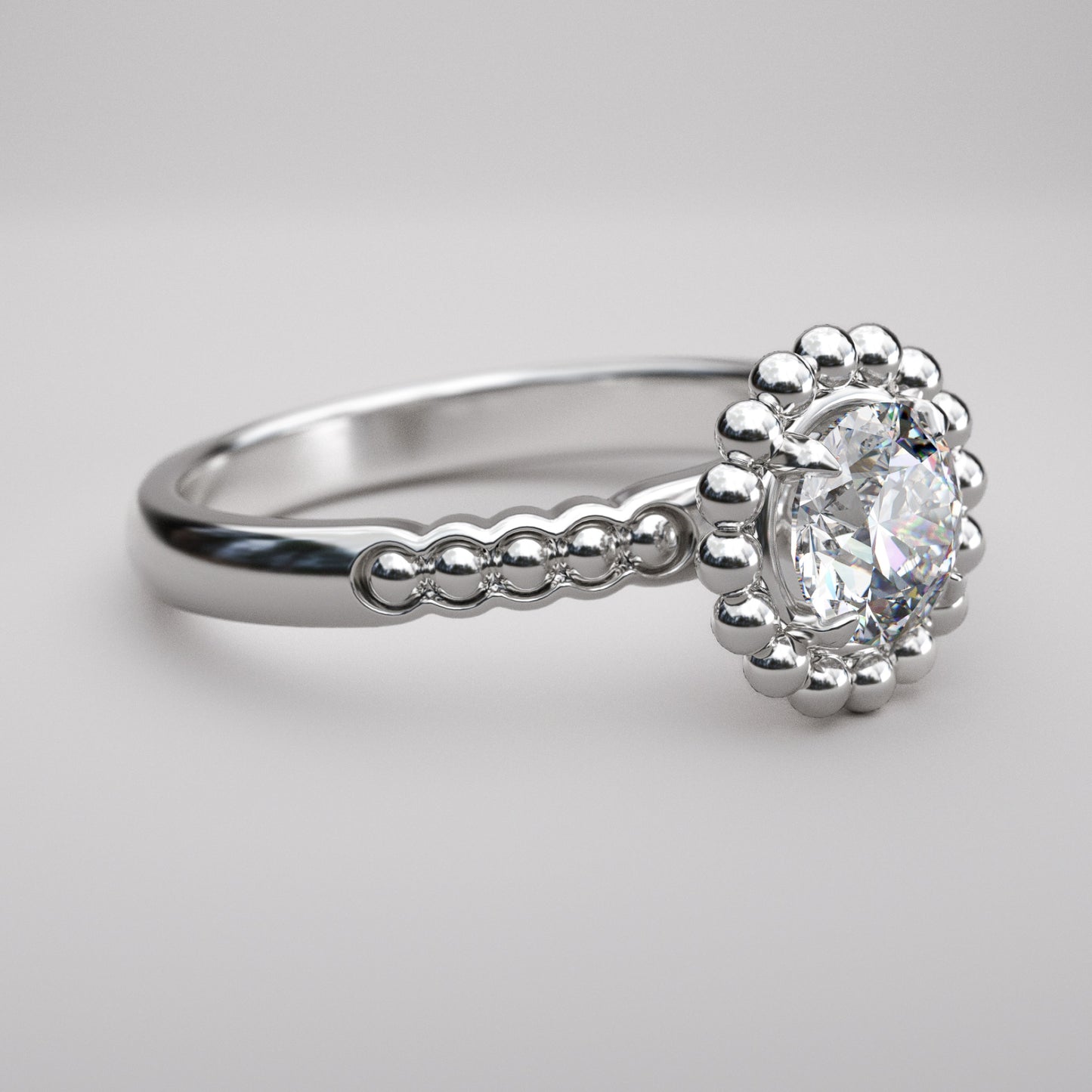 Gold Spheres Halo with Round Charles and Colvard Moissanite Gemstone - LA SPHÈRES