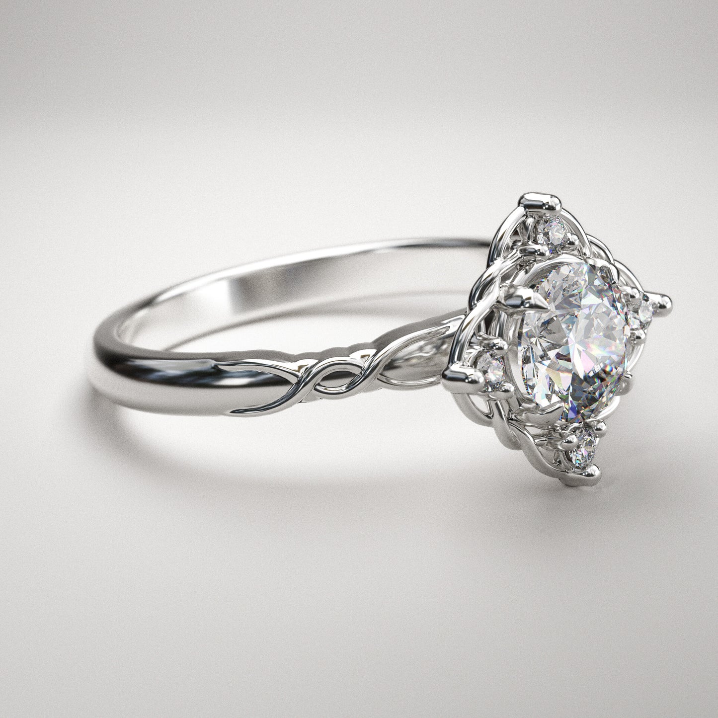 Woven Gold Strand Halo with Round Charles and Colvard Moissanite - ENTRELACÉE