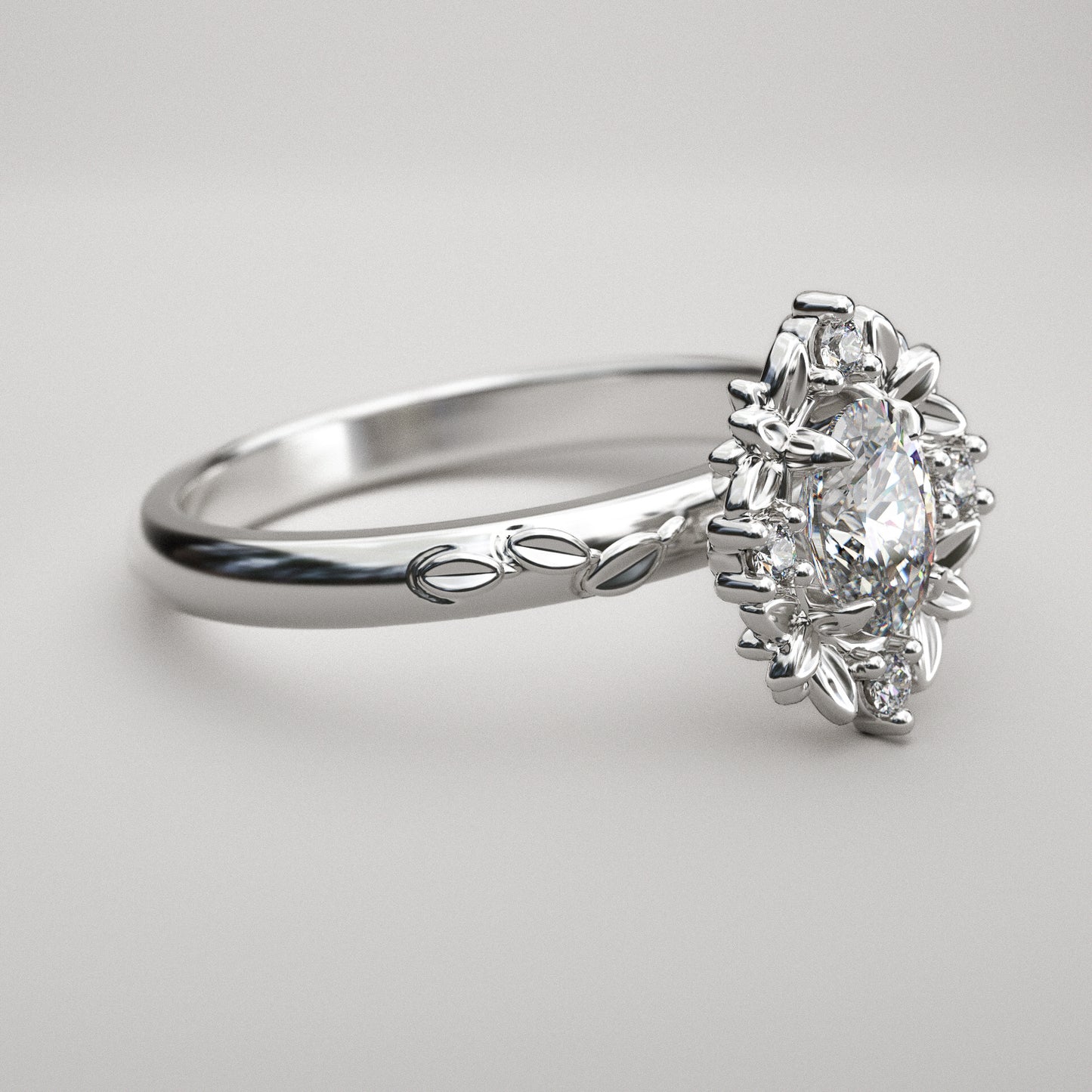 Wreath Halo II with Oval Charles and Colvard Moissanite - LA COURONÉE II