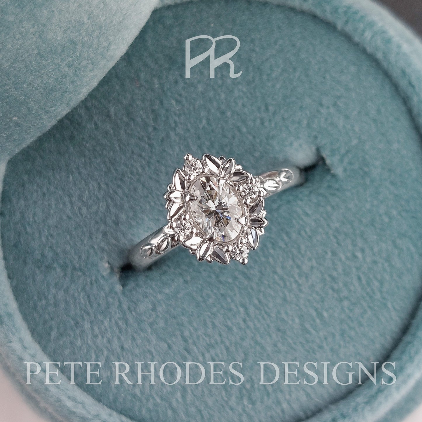 Wreath Halo II with Oval Charles and Colvard Moissanite - LA COURONÉE II