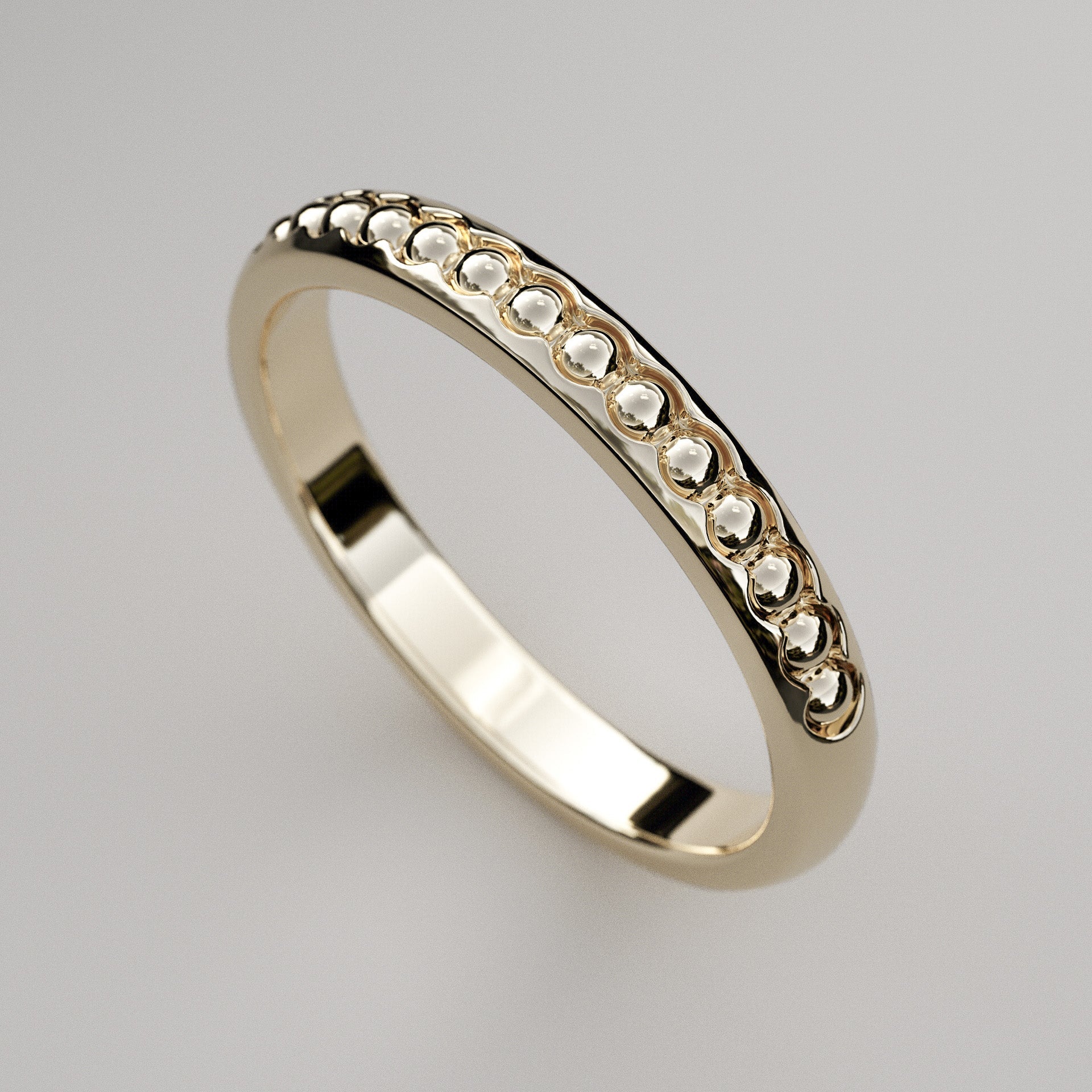 2.5mm wide yellow gold bead wedding band