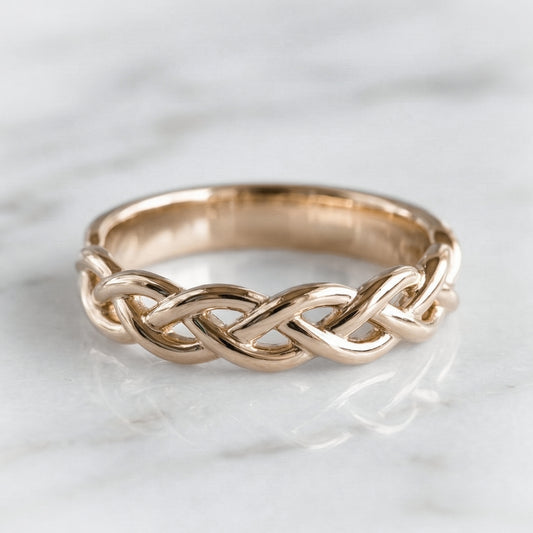 Celtic inspired rose gold braided ring 