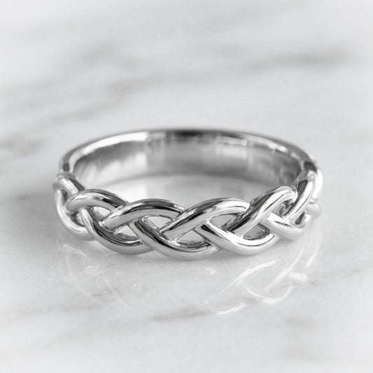 Celtic inspired white gold braided ring 