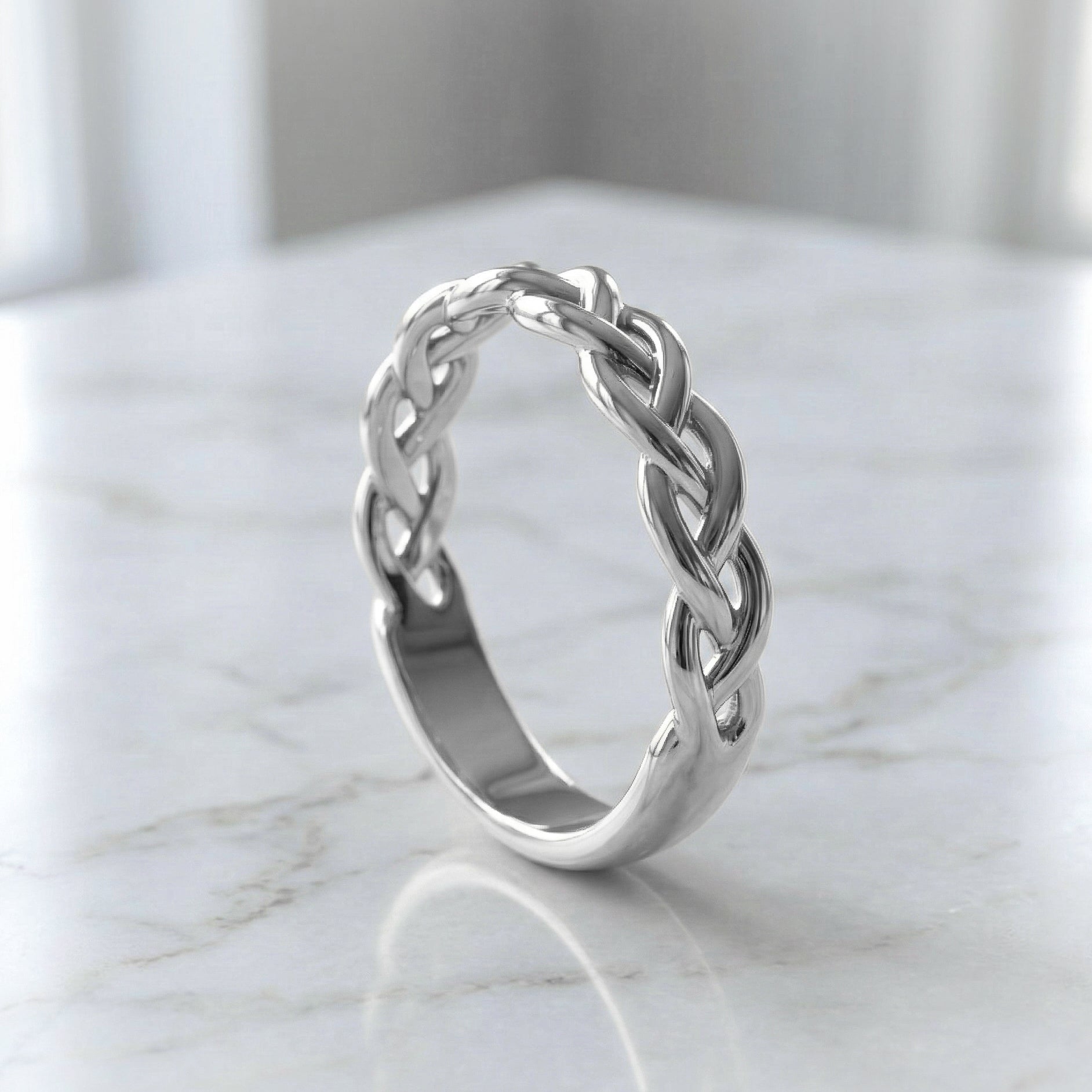 Celtic inspired white gold braided ring 