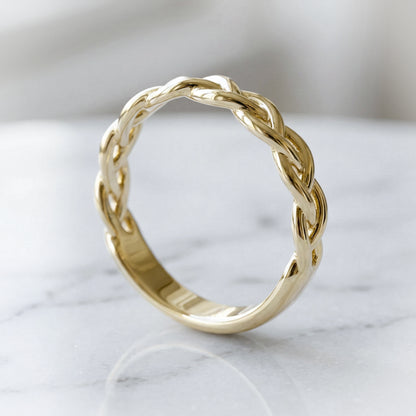 Celtic inspired yellow gold braided ring