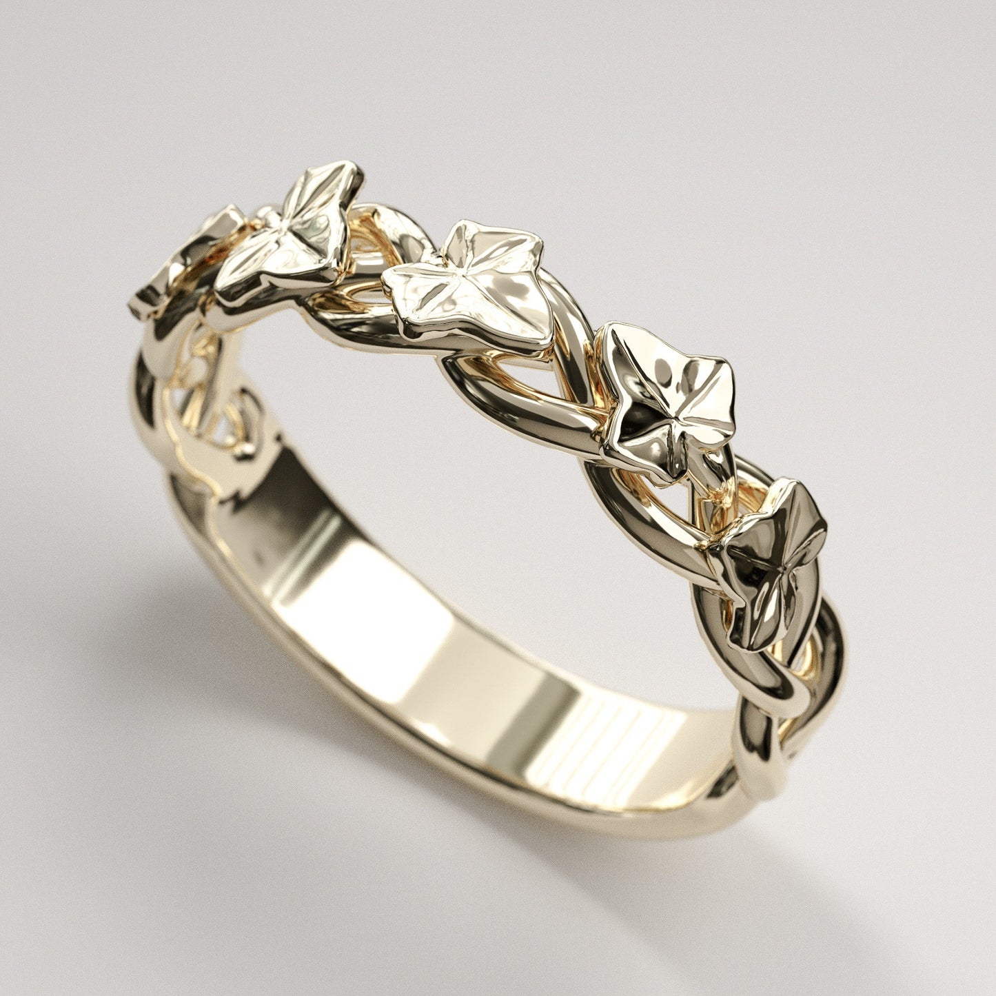 Celtic inspired ivy ring in yellow gold