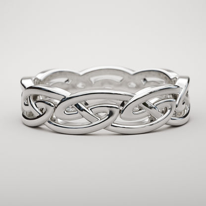 celtic eternal knot ring in white gold