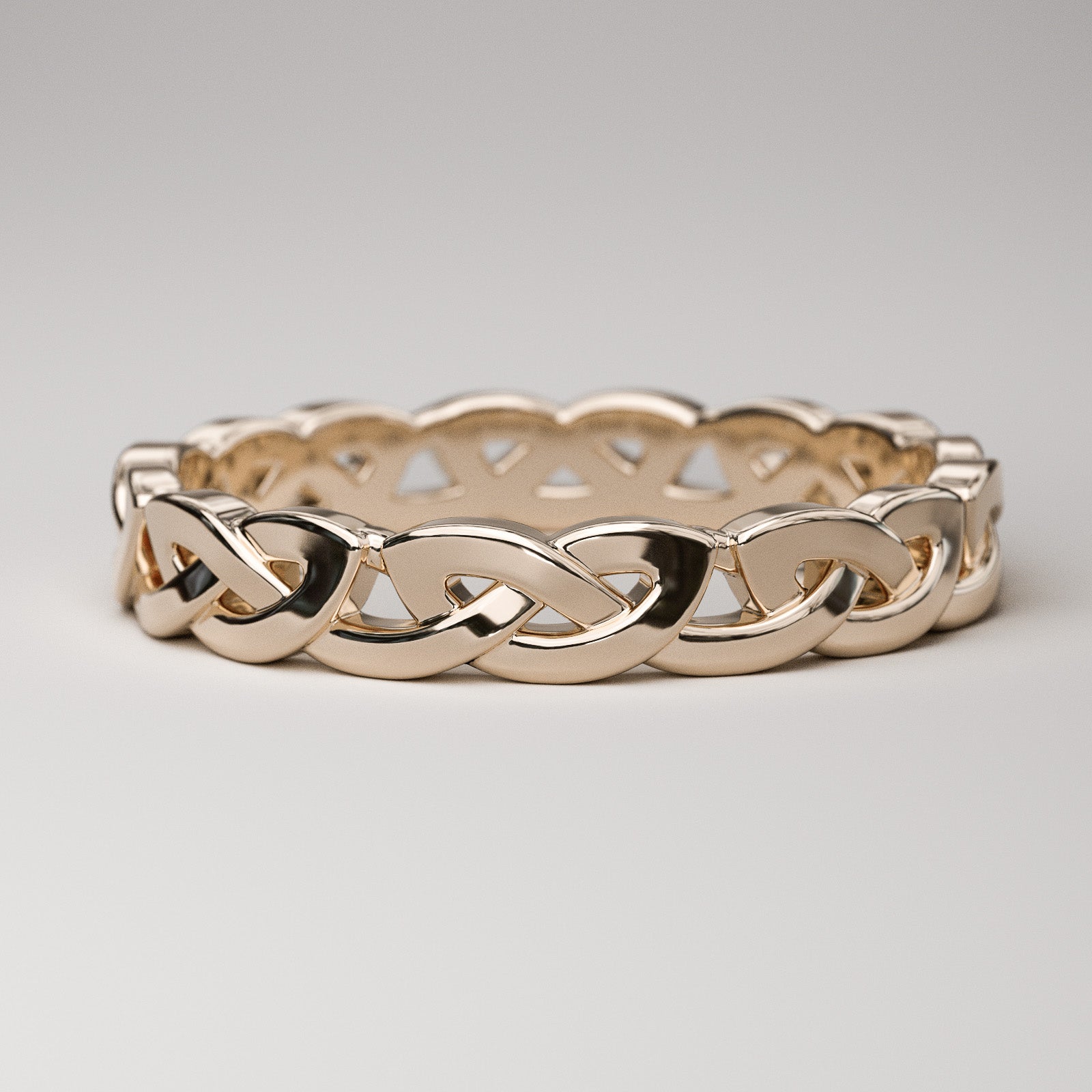 Unique 14k rose gold wedding band - simple knot Celtic eternity ring