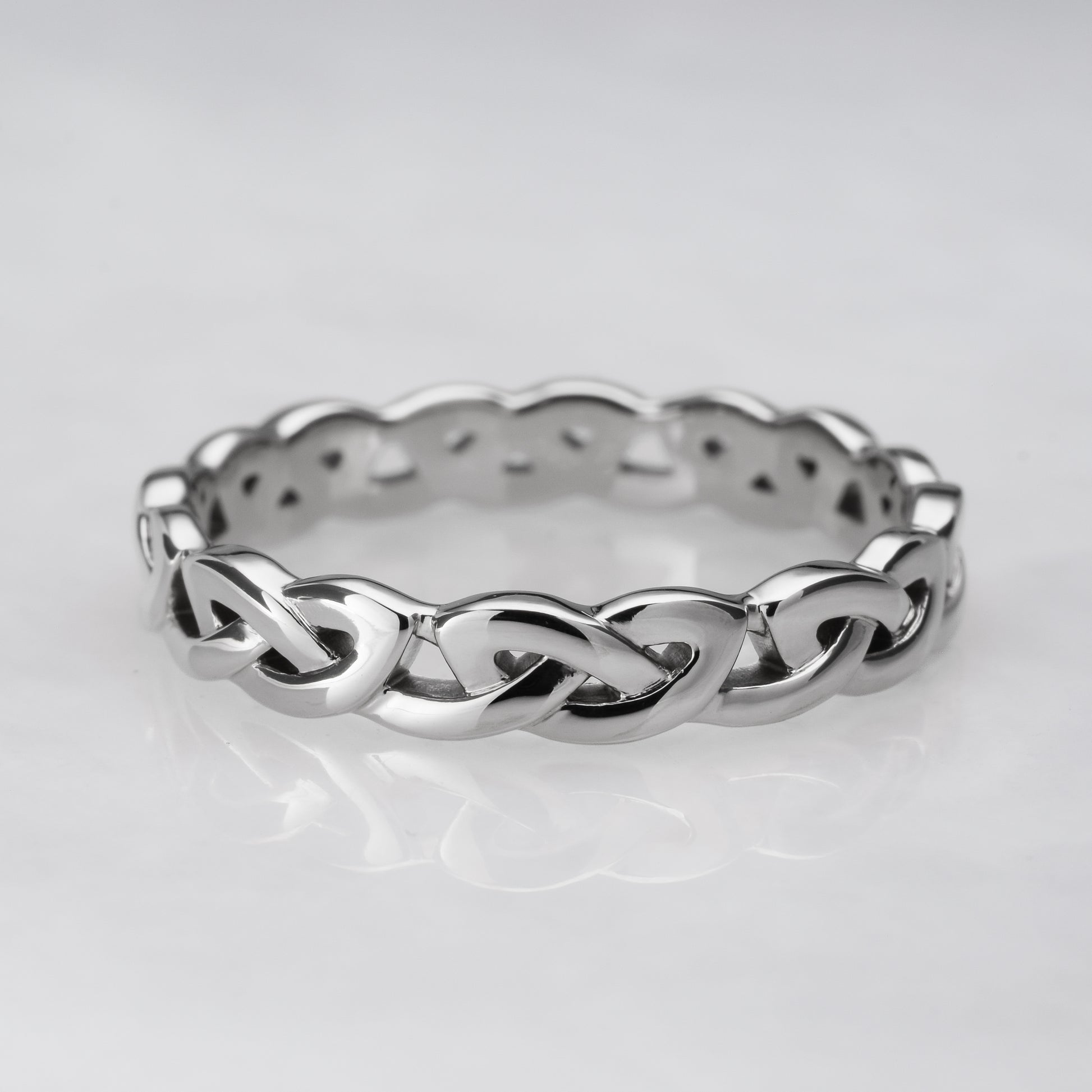 14K white gold wedding band - simple knot Celtic eternity ring