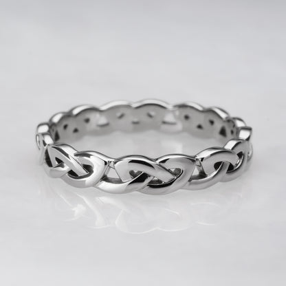 14K white gold wedding band - simple knot Celtic eternity ring