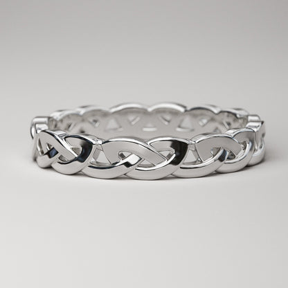 Unique 14k white gold wedding band - simple knot Celtic eternity ring
