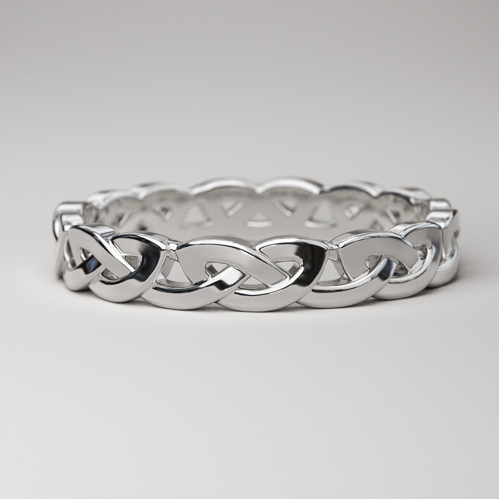 White gold Celtic wedding band - overhand knot eternity ring for women
