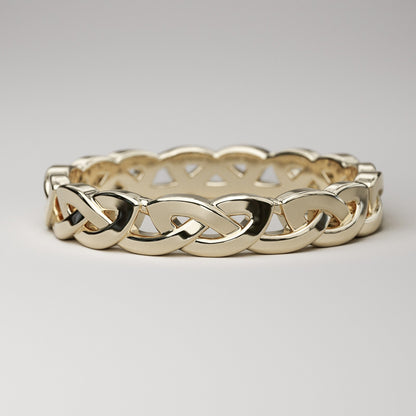 Unique 14k yellow gold wedding band - simple knot Celtic eternity ring