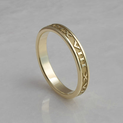 Custom Date Roman Numeral Ring, 3mm wide