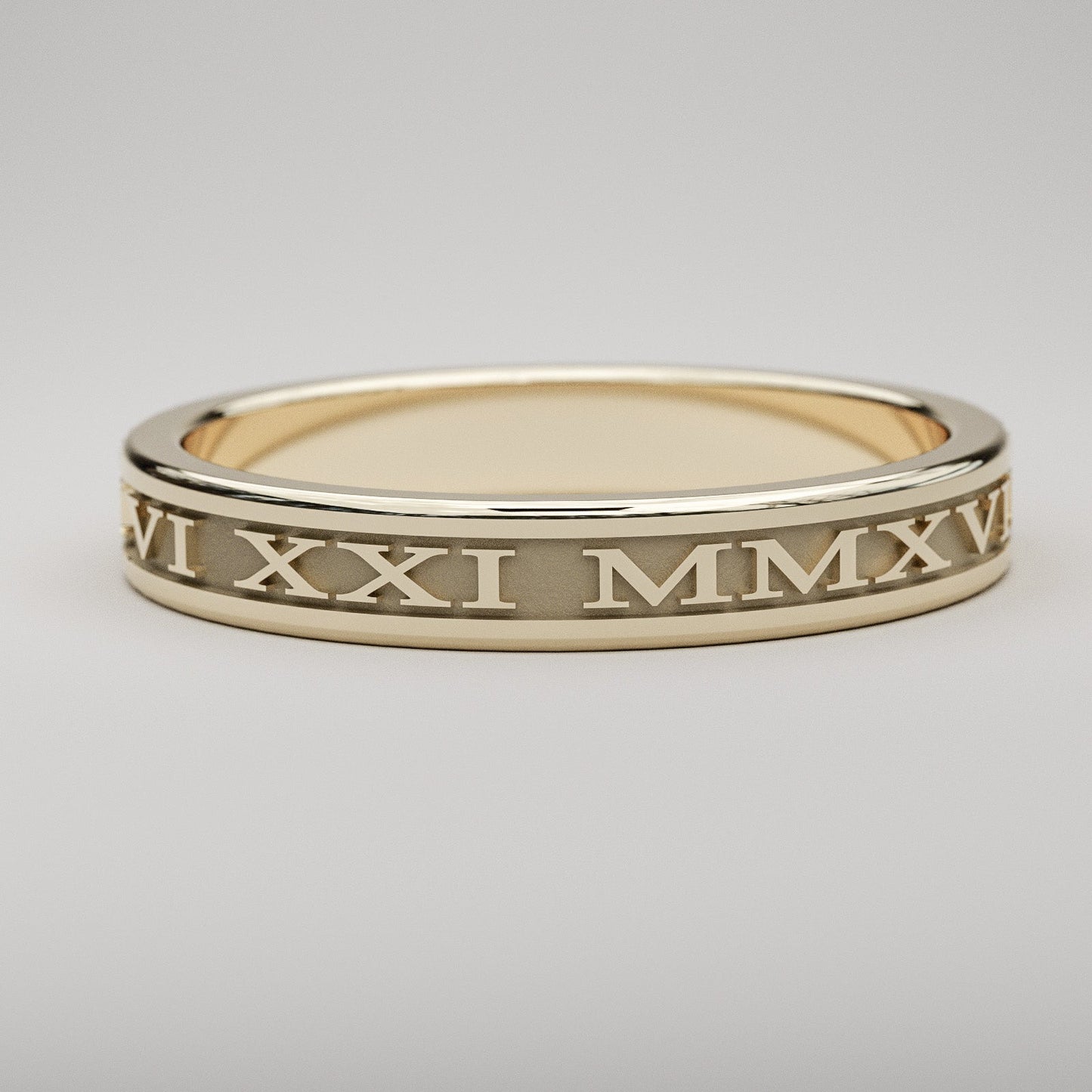 Roman Numeral solid 14k yellow gold ring custom made with your special date