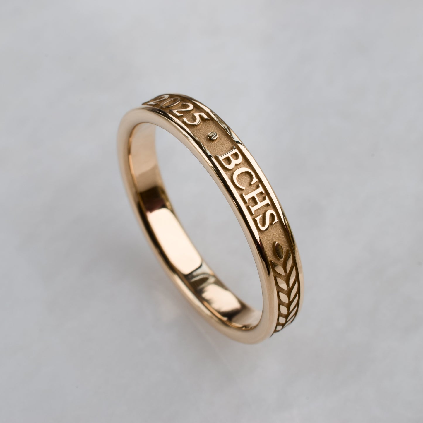 Graduation Ring with Year and School Letters, Rose Gold